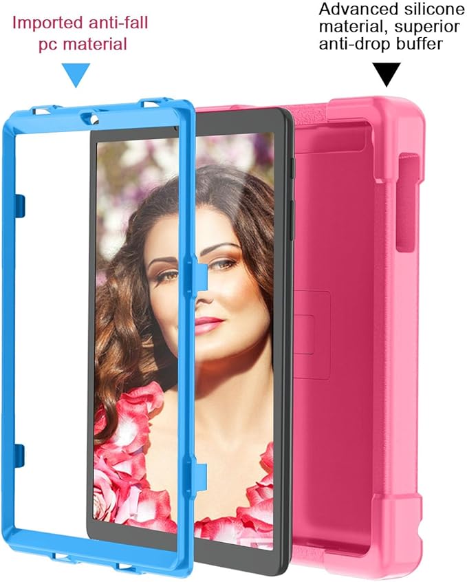Compatible with Samsung Galaxy Tab A 10.1 T510/T515 10.1 inch Tablet CaseRugged Kids Case with Stand Lightweight Shockproof Kids Friendly Tablet Cover Rose Red+Blue