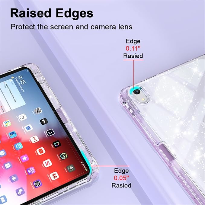 Case for iPad (A16) 11th Generation 11 inch 2025 &amp iPad 10th Generation 10.9 inch 2022 with Stand/Pencil Holder [Auto Wake/Sleep] Glitter Bling PU Leather &amp Clear Soft TPU Back Shell Purple