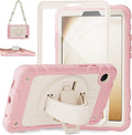 Case for Samsung Galaxy Tab A9 Case 8.7 Inch 2023 with 360 Rotating Hand Strap &amp Shoulder StrapProtective Case for Galaxy Tab A9 8.7 Tablet SM-X110/X115/X117 (Pink+White)