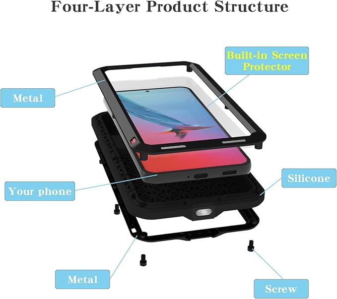 LOVE MEI Military Rugged Case for Samsung Galaxy S22 with Tempered Glass Screen Protector Shockproof Dustproof Scratch Proof Hybrid Metal and Silicone Gel Heavy Duty Full Body Cover Black