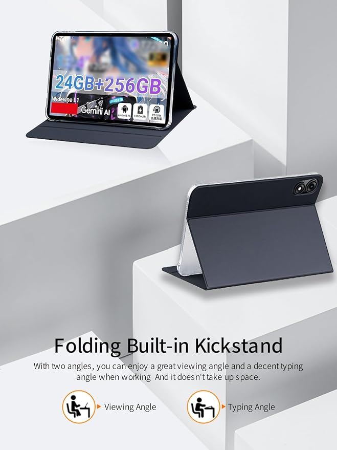 for TABWEE T60 Pro 13.4 Inch Android Tablet CaseBOVUGAC Folding Stand Protective CoverFull Protection Premium TPU+PUScratch Resistant(Grey)