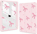 Teryeefi Case for iPad 9th Generation (2021) / 8th Generation (2020) / 7th Gen (2019) 10.2 Inch Kickstand PU + PC Clear Hard Shell Back Cover Protective Case with Built-in Pencil Holder (Pink Bow)
