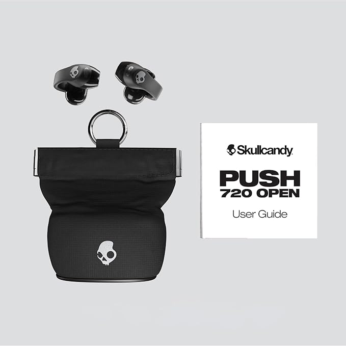 Skullcandy Push 720 Open Wireless Open Ear Bluetooth Earbuds Headphones Waterproof Clip-On Lightweight Design 30 Hours Battery Wireless Charging Pouch Microphone for iPhone Android - Chrome