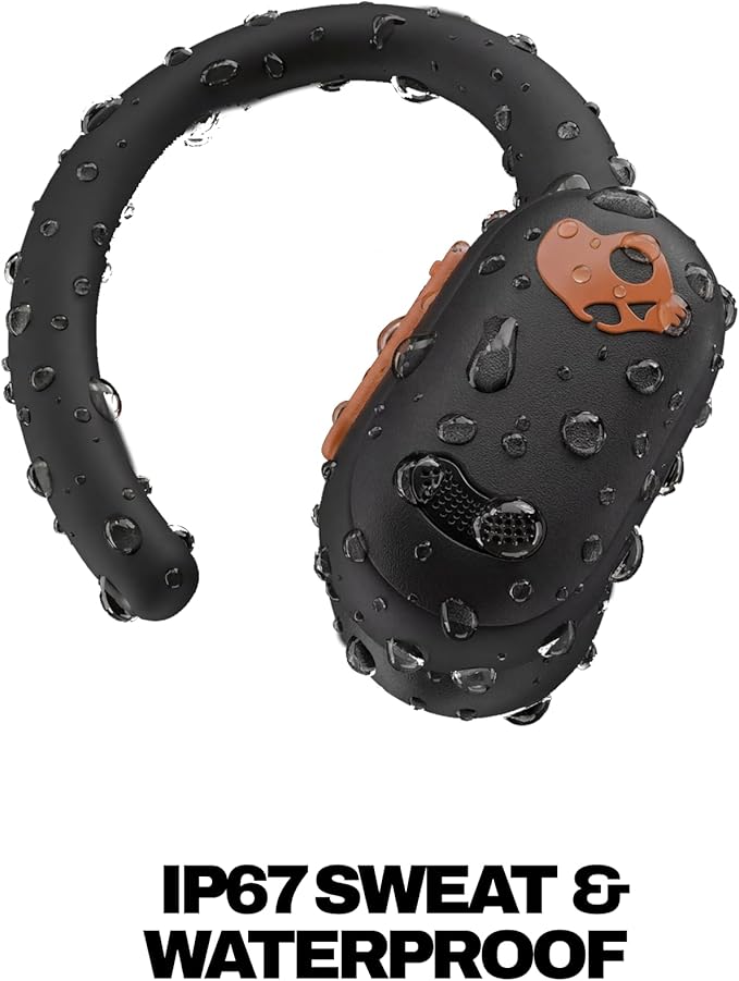 Skullcandy Push ANC Active Wireless Earbuds Bluetooth Headphones Noise Cancelling 58 Hours Battery Secure-Fit Over-Ear Hanger Sweat and Waterproof Microphone for iPhone Android - Black/Orange
