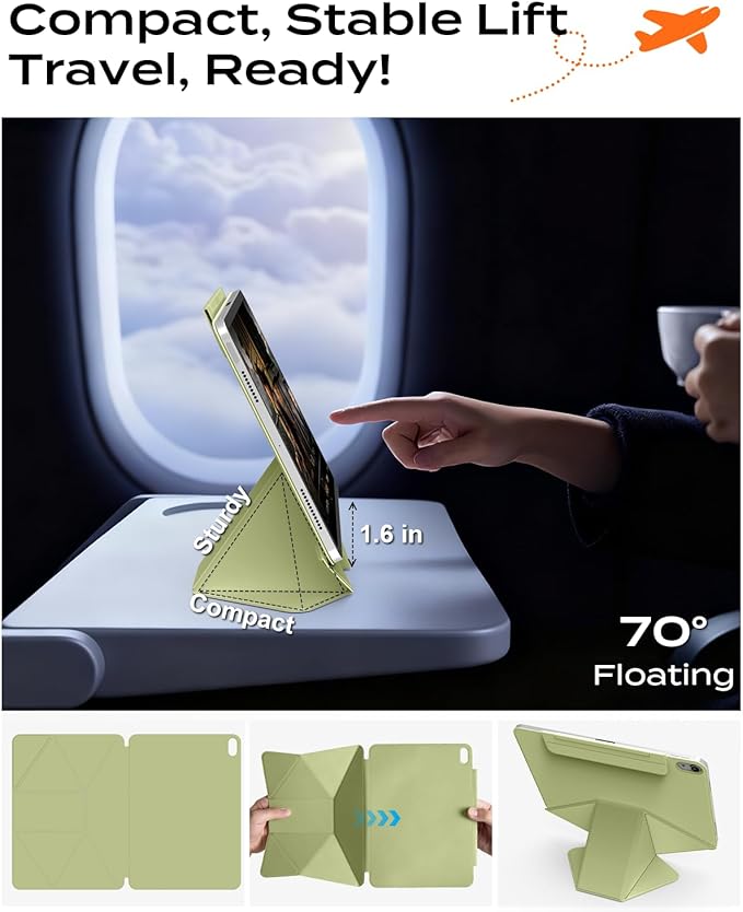 JKSML Dynamic Folio Case for iPad Air M4/M3/M2 11 &amp Air 4th/5th Gen 10.9 Detachable Pencil Holder 20+ Multi-Angle Origami Cover Slim &amp Ergonomic &amp Powerful Magnetic - Green