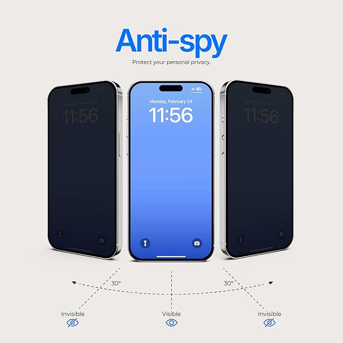 Ocushield Privacy Screen Protector for iPhone 16 Pro Max – Anti-Spy Tempered Glass Blue Light Filter 95% Transparency Bubble-Free Install Scratch-Resistant Case Friendly