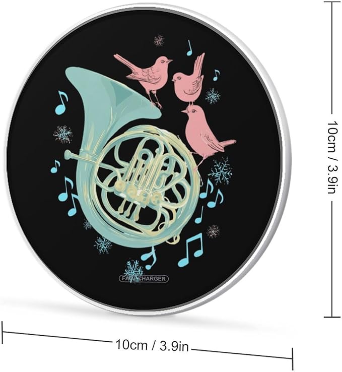 French Horn Music Bird Fast Portable Charger 10W Funny Graphic Phone Charging Pad with USB Cable