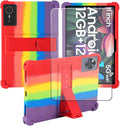 Compatible for ECOPAD T30 10.1 Inch Tablet Case + Screen Protector Tempered Glass Film Soft Silicone Full Coverage Adjustable Stand Protective Tablet Cover Rainbow