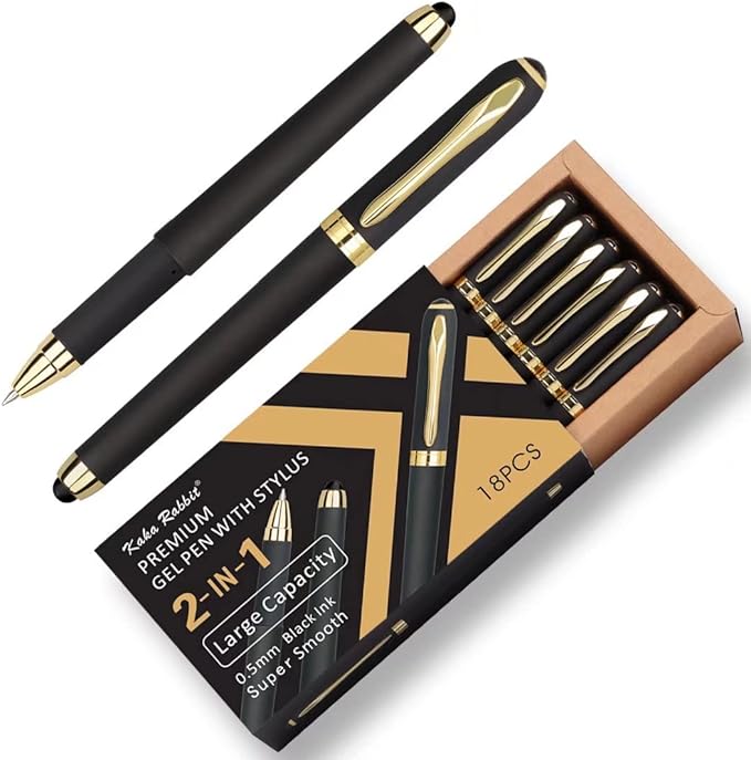 Gel Ink Rollerball Stylus Pen - 18 Pack0.5mm Fine PointLarge Capacity Black InkWriting Smoothly for OfficeBusinessGiftMetal ClipMatt Type