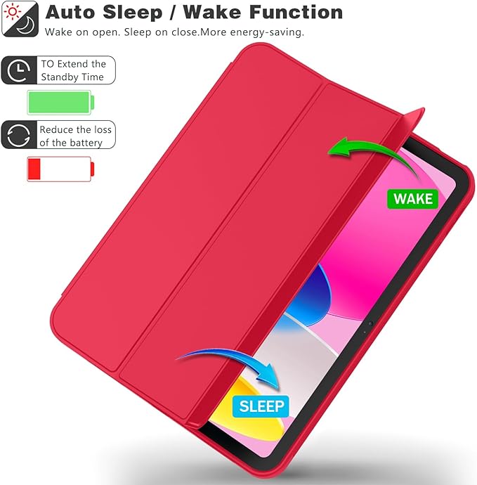 Case for iPad (A16) 11 Inch 2025/iPad 10th Generation 10.9 Inch 2022 Slim Trifold Stand Protective Cover with Pencil Holder and Soft TPU BackSupport Auto Sleep/Wake (Red)