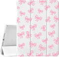 JOYLAND Girly Bow Pad Case for iPad 5th/6th Generation - White with Pencil Holder Auto Wake/Sleep Anti-Scratch Shockproof Premium Folio Stand for iPad 9.7 Inch