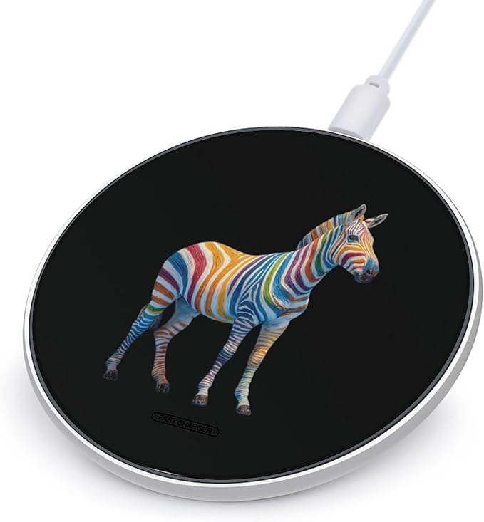 Zebras Rainbow Stripes Fast Portable Charger 10W Funny Graphic Phone Charging Pad with USB Cable
