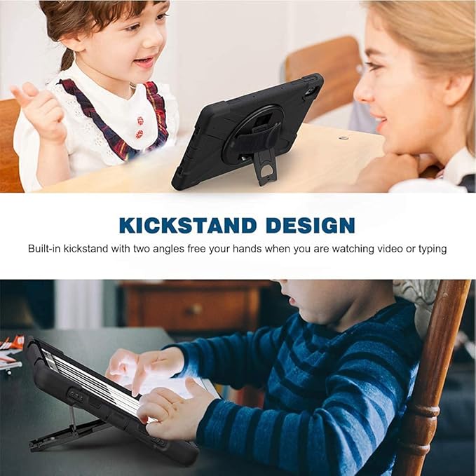 Junfire Shockproof Case for Lenovo Tab P11 Plus 2021/Tab P11 2020 Heavy Duty Rugged Case with Hand Strap/360°Rotating Kickstand/Shoulder Belt for TB-J606F/TB-J606X/TB-J616F-Black