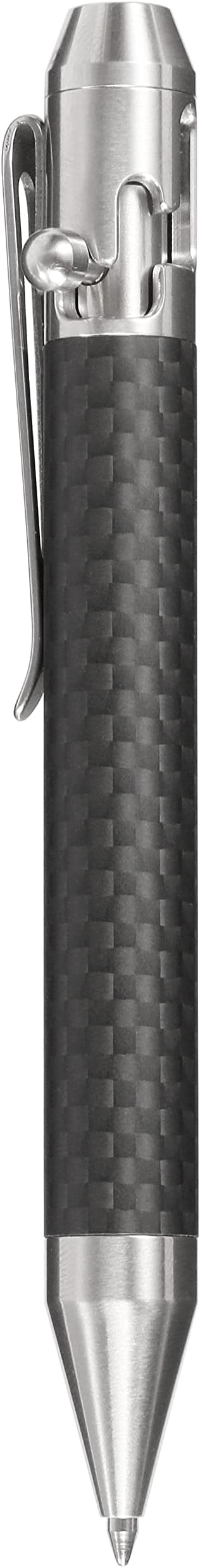 Cool Hand 4.9'' Carbon Fiber Bolt Action Pen with Retractable Stylus Tip for Any Touch Screen Ballpoint Ink Refillable Compact Size Skelton Out Deep Pocket Clip (Carbon Fiber Silver)
