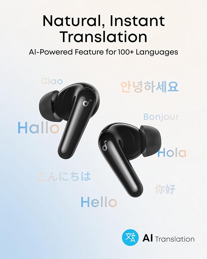 Soundcore P31i by Anker Real-Time Adaptive Noise Cancelling Hi-Res Sound Translation Earbuds 50H Playtime Wireless Earbuds Bluetooth Earphones Spatial Audio Fast Charging IP55 (Black)