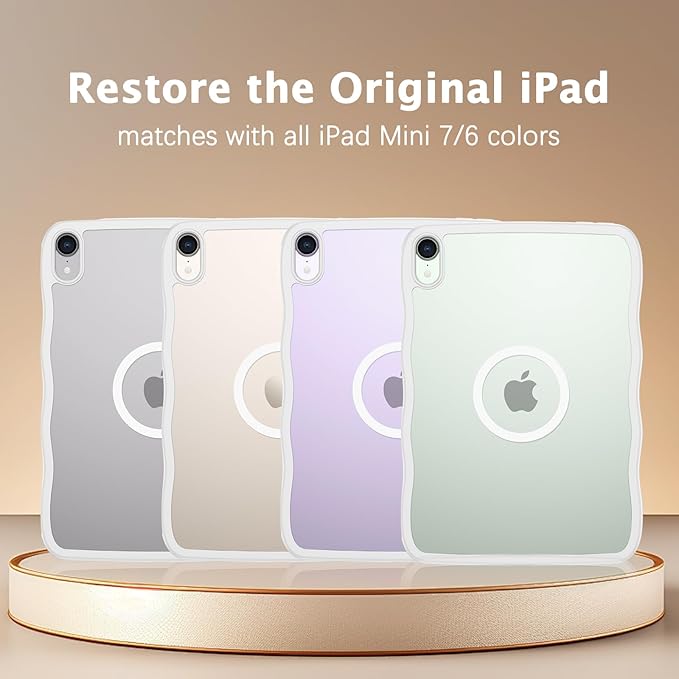 Telaso for iPad mini 7 A17 Pro 2024/iPad Mini 6 2021 8.3 Inch iPad mini 7th/6th Gen Wave Frame Design Magnetic Case Translucent Matte Back Soft TPU Bumper Case for iPad mini 7/Mini 6 Frosted Clear
