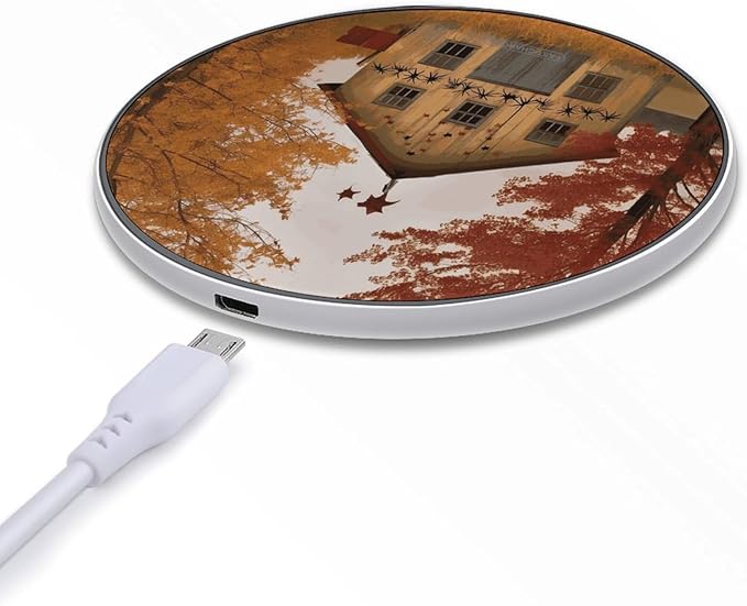 Fall Country Barn Wireless Charger Fast Wireless Charging Pad with USB Cable 10W Anti-Slip Magnetic Wireless Charger Portable Slim Charger Puck Travel Charging Station