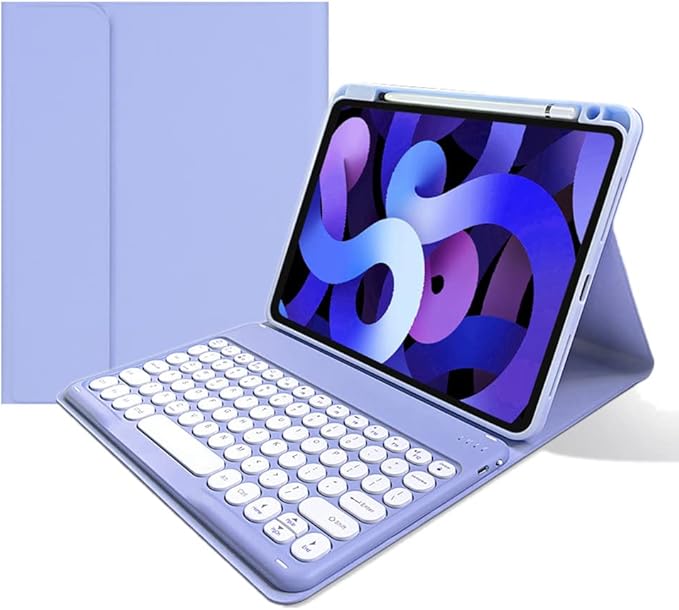 Keyboard Case for iPad 9th Generation 8th 7th Gen 10.2/ iPad Air 3rd Gen 10.5/iPad Pro 10.5 inch Keyboard Case Detachable BT Keyboard Round Key (Purple)