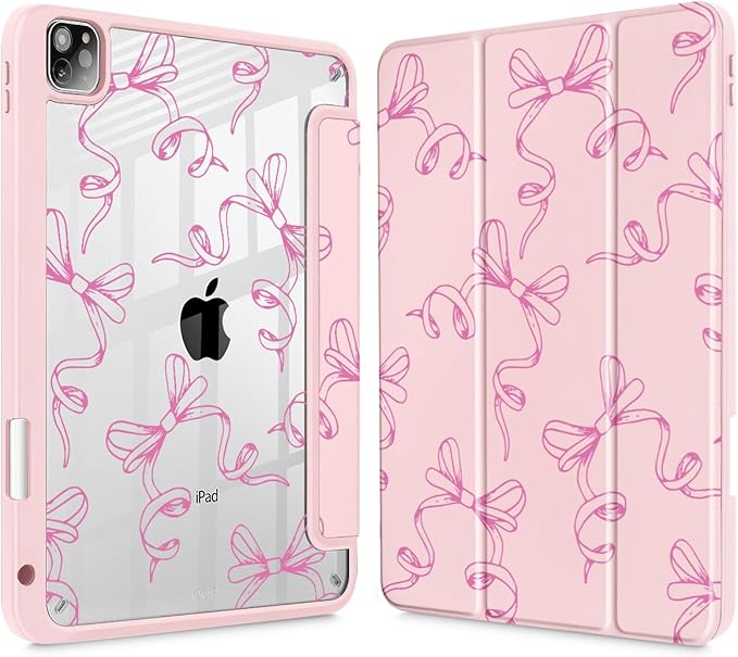 May Chen for iPad Pro 11 inch M2 4th Generation 2022 iPad Pro 11 3rd/2nd/1st Gen Case with Transparent Shockproof Back Cover [Built-in Pencil Holder Auto Sleep/Wake Pink Bows