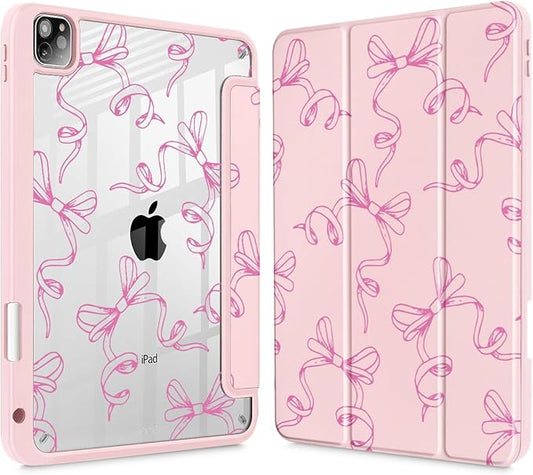 May Chen for iPad Pro 11 inch M2 4th Generation 2022 iPad Pro 11 3rd/2nd/1st Gen Case with Transparent Shockproof Back Cover [Built-in Pencil Holder Auto Sleep/Wake Pink Bows