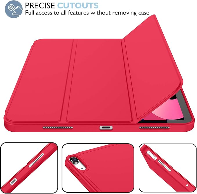 iMieet iPad Air 11 Inch Case M4/M3/M2(2026/2025/2024) iPad Air 5th/4th Generation Case 2022/2020 10.9 Inch with Pencil HolderTrifold Stand Smart Case with Soft TPU Back(Red)