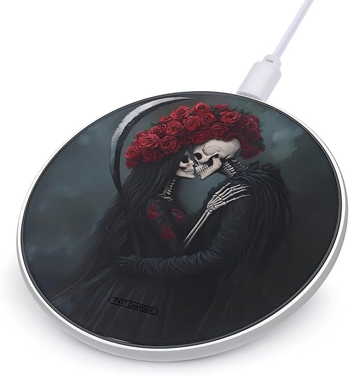 Gothic Death Skul Skeleton Kiss Wireless Charger Anti-Slip Wireless Charging Pad Slim Charger Mat for Men Women