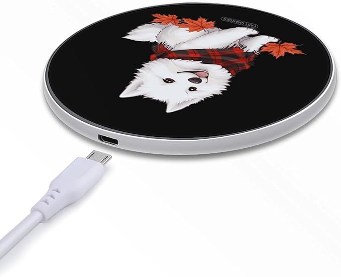 Fall Samoyed Dog Wireless Charger Anti-Slip Wireless Charging Pad Slim Charger Mat for Men Women
