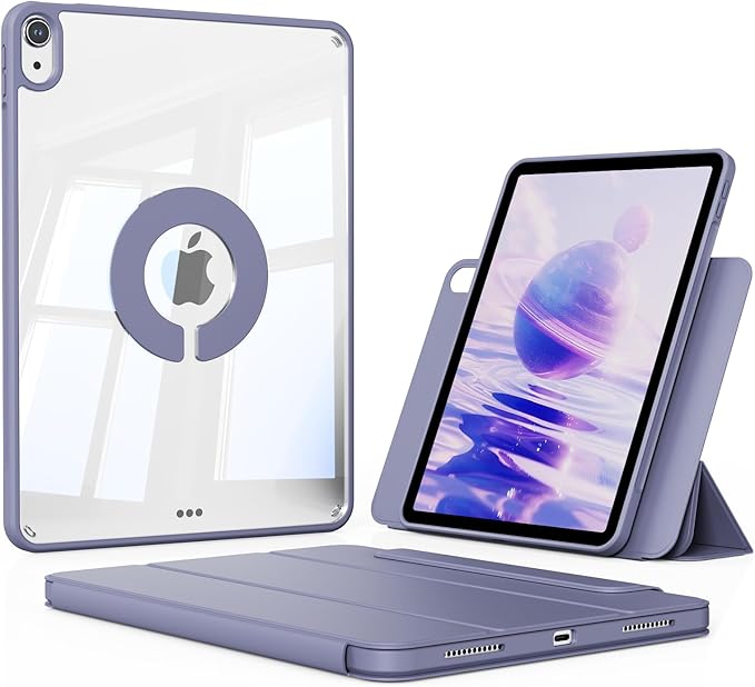 KENKE Magnetic Case for iPad A16 11th/10th Generation (11/10.9 Inch 2025/2022) with Pencil Holder Magnetic Detachable Hybrid Stand Clear Hard PC Back Shell Portrait/Landscape Angle Purple