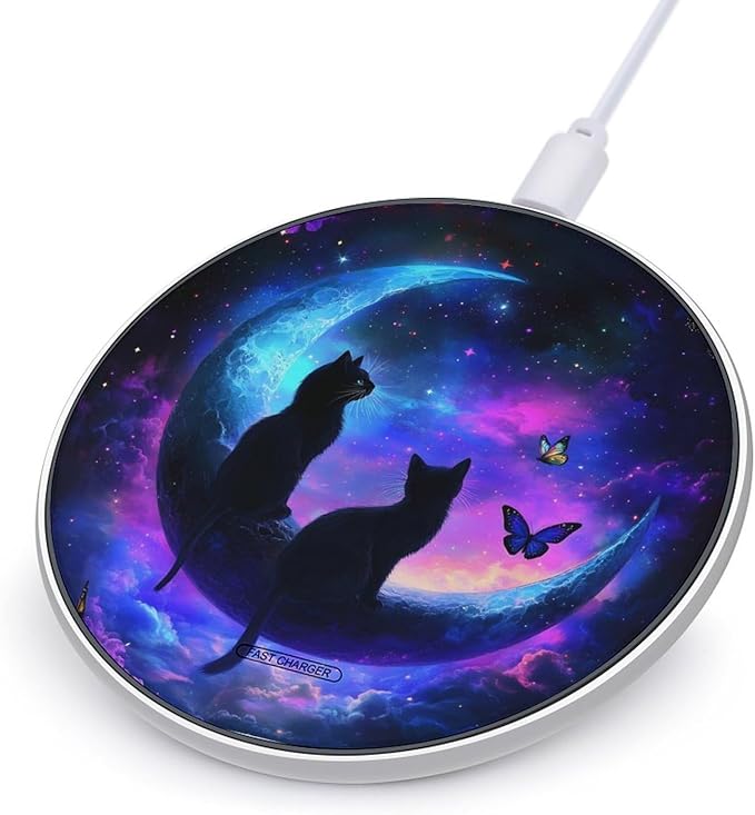 Cat Butterflies Moon Wireless Charger Anti-Slip Wireless Charging Pad Slim Charger Mat for Men Women