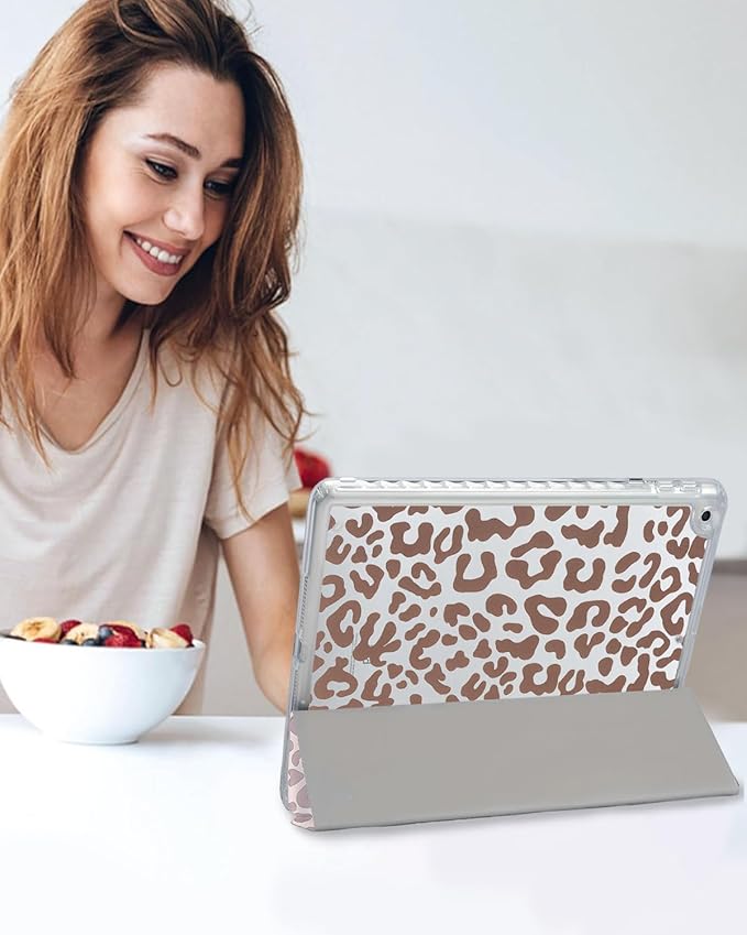 Fycyko Trifold Stand Case for iPad 10.2 InchiPad 9th/8th/7th Generation 2021/2020/2019 Aesthetic Trendy Pink Leopard Print with Pencil Holder Shockproof Protective CoverPink
