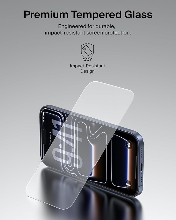Belkin ScreenForce TemperedGlass Screen Protector for iPhone 17 Pro Max Scratch-Resistant Impact Protection w/Included Easy Align Tray for Bubble Free Application Recycled Glass