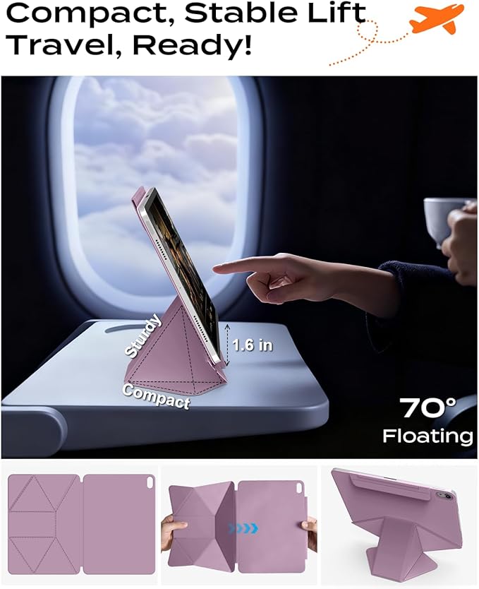 JKSML Dynamic Folio Case for iPad Air M4/M3/M2 11 &amp Air 4th/5th Gen 10.9 Detachable Pencil Holder 20+ Multi-Angle Origami Cover Slim &amp Ergonomic &amp Powerful Magnetic - Berry Purple