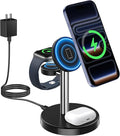 2026 3 in 1 Wireless Charging Station Compatible with MagSafe 15W Fast Magnetic Mag-Safe Charger Stand for Apple iPhone 17 16 15 14 13 12 Series iWatch AirPods Pro 4 3 2 SilverBlack 1 Pack