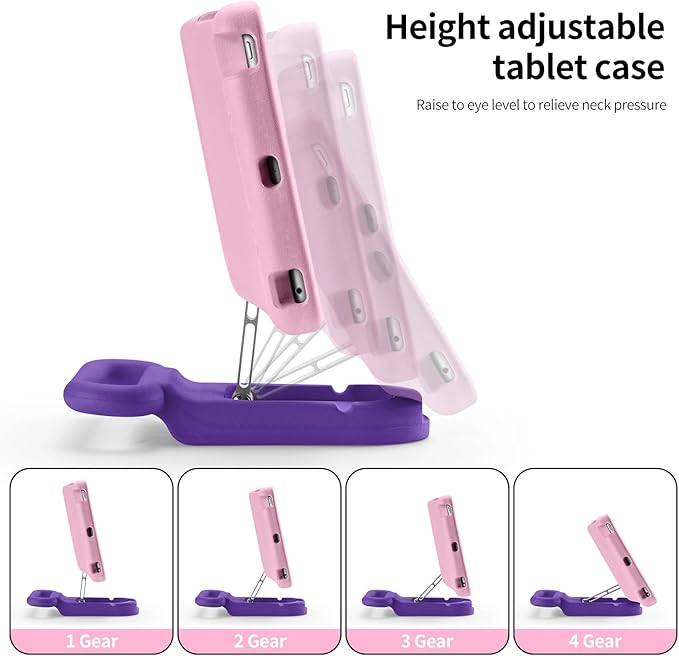 Kids Case for iPad 9th Gen 2021/ iPad 8th Gen 2020/ iPad 7th Gen 2019 Adjustable Portrait/Landscape Stand Drop Proof with HandleChild Friendly Cover for iPad 10.2 Inch (PinkPurple)