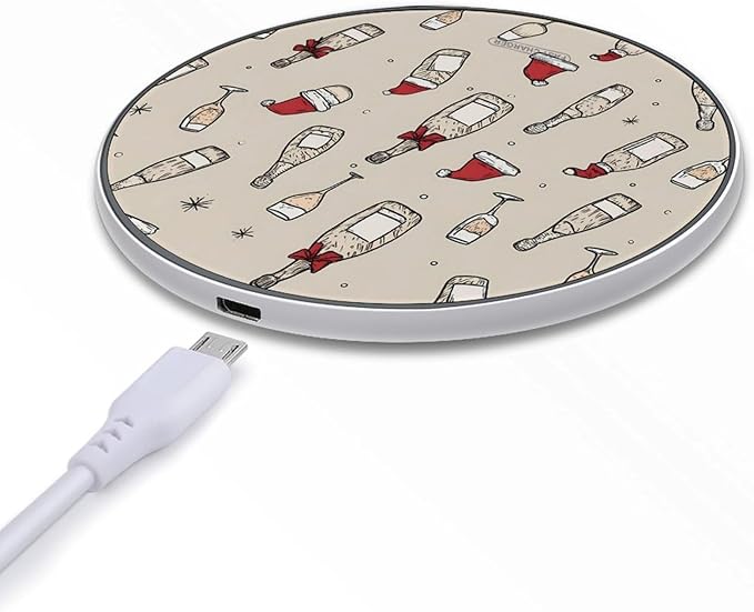 New Year Christmas Champagne Fast Portable Charger 10W Funny Graphic Phone Charging Pad with USB Cable