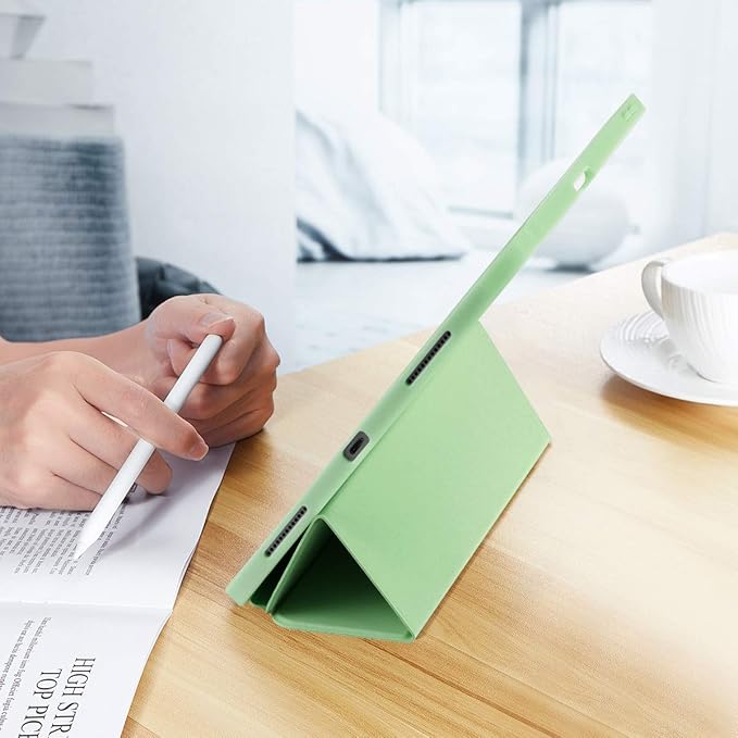 SIWENGDE Case for iPad Pro 12.9 Case 6th/5th/4th Generation (2022/2021/2020) with Pencil Holder [Apple Pencil Wireless Charging] Soft TPU Smart Trifold Stand Protective Cover (Light Green)