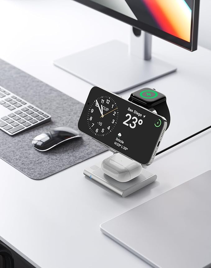 4in1 Wireless Charging Station for iPhone 17 Foldable Aluminum Wireless Charger with Led for iPhone 17/16/15/14/13/12Series iWatch 10/9/8/7/6/Ultra Pods