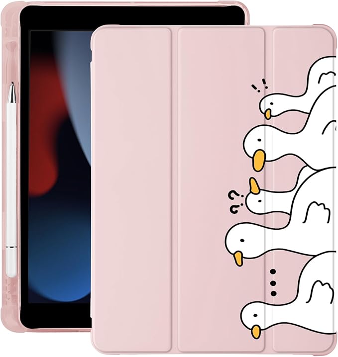 Cute Kawaii Duck for iPad Air 3 Case with Pencil Holder Auto Sleep/Wake Pink Leather Soft TPU Back Cover for iPad Pro 10.5 Inch 2017
