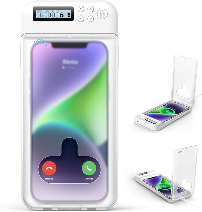 ySky Timed Phone Lock Box for iPhone &amp Android - Self-Control Timer to Help Kids &amp Students Focus Back - Translucent