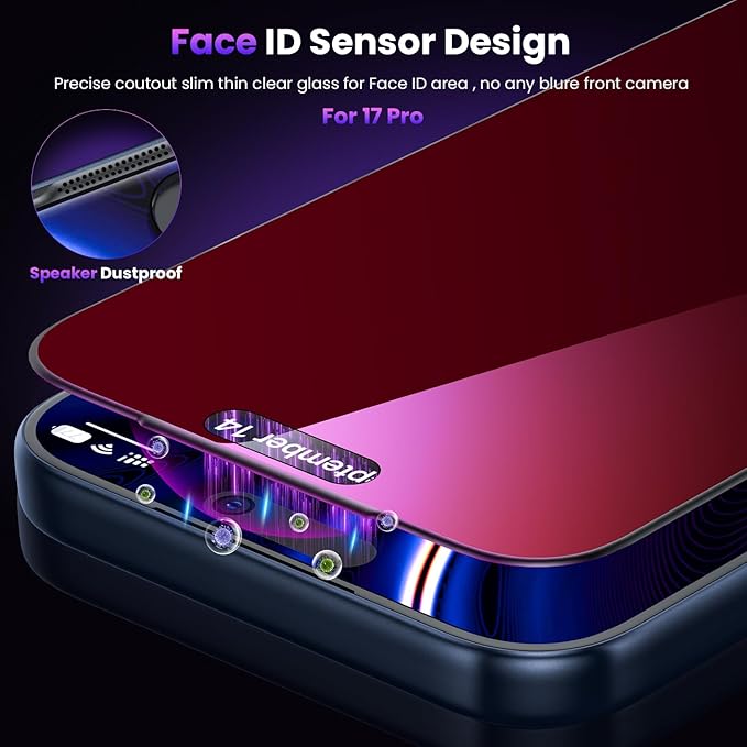 WSKEN for iPhone 17 Pro Privacy Screen Protector - Purple Gradient Anti Blue Light Eye Protection [Auto-Dust Removal] Shatterproof Tempered Glass Screen Protector 17 Pro 2 Pack