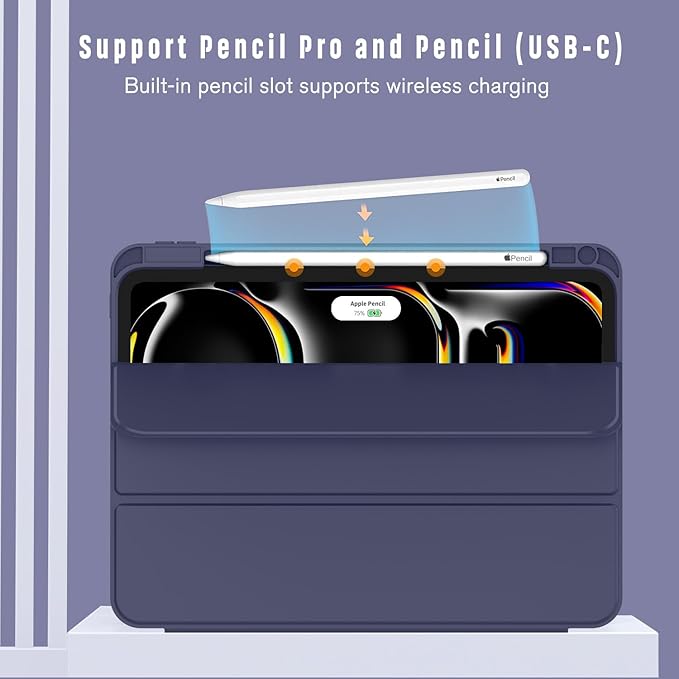 ZryXal iPad Pro 11 Inch Case (M5) 2025/ (M4) 2024 (Model: A2836/A2837/A3006) Trifold Stand Smart Cover with Pencil Holder and Soft TPU Back Auto Wake/Sleep (Dark Blue)