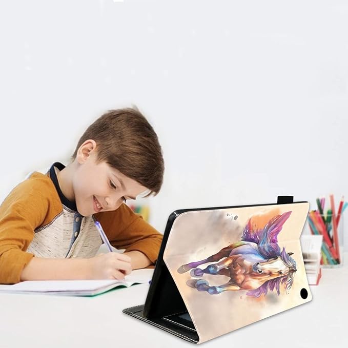 Case for All-New Kindle Fire HD 8/Fire HD 8 Plus Tablet (12th/10th Generation 2022/2020 Release) - PU Leather Stand Flip Cover with Card Slot &amp Pencil Holder Watercolor Horse Painting Art
