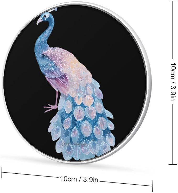 Peacock Watercolor Phone Charger Magnetic Charging Pad Anti-Slip with USB Cable