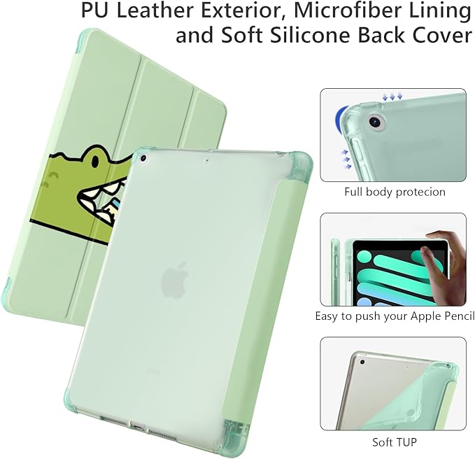 Cute Kawaii Capybara Crocodile for iPad Air 3 Case with Pencil Holder Auto Sleep/Wake Green Leather Soft TPU Back Cover for iPad Pro 10.5 Inch 2017