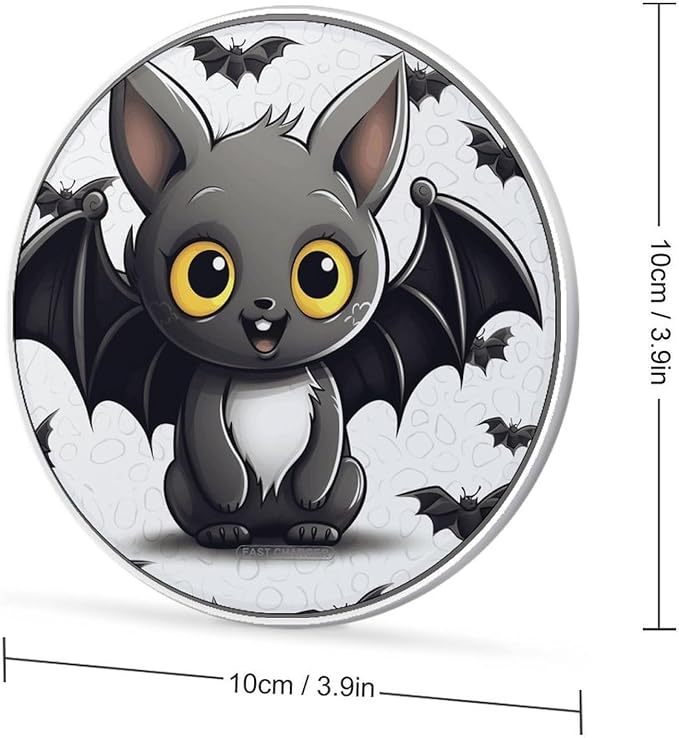 Cute Bat Wireless Charger Fast Wireless Charging Pad with USB Cable 10W Anti-Slip Magnetic Wireless Charger Portable Slim Charger Puck Travel Charging Station