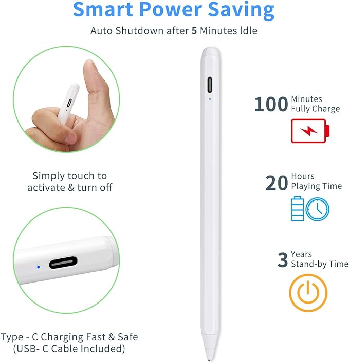 Stylus Pens for Samsung Galaxy Tab A9+/A8/A7 Pencil Evach Capacitive High Sensitivity Digital Pencil with 1.5mm Ultra Fine Tip Stylus Pencil for Samsung Galaxy Tab A9+/A8/A7 Pen White