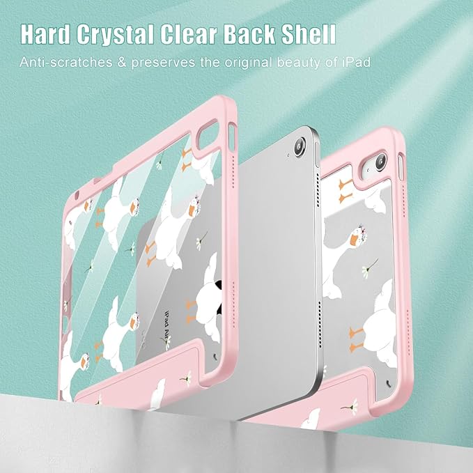 May Chen for iPad Air 11-inch M4/M3/M2 (2026/2025/2024) iPad Air 5th/4th 10.9 Inch - Shockproof Cover with Clear Back Shell &amp Penceil Holder Auto Wake/Sleep Stand Cover Goose Flower