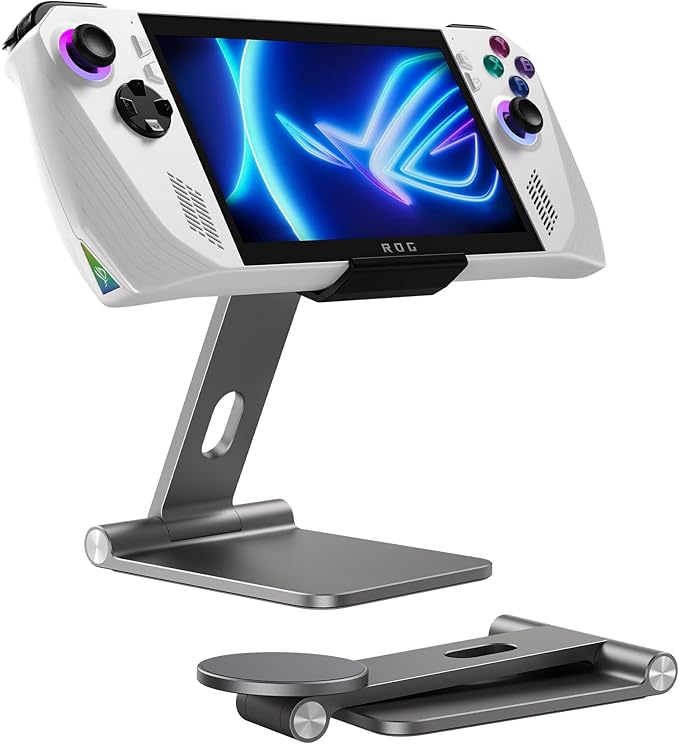 Antank Foldable Magnetic Stand for ROG Ally Aluminum Alloy Adjustable Angle Height iPhone Stand for Desk Portable Desktop Holder‌ Compatible with Rog Ally iPhone 17/16/15/14/13/12 Magnetic Case