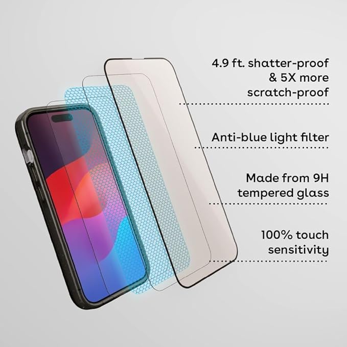 CASETiFY Impact Anti-Blue Light Screen Protector [Strengthened 9H aluminosilicate glass applicator included] for iPhone 16 Pro Max