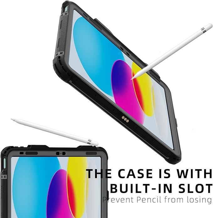 Compatible with iPad (A16)/10th Generation IP68 Waterproof Case A3354 A3355 A2757 A2696 w/Pencil Holder Kickstand Lanyard Shock-Proof Full-Sealing Cover Compatible with Magic Keyboard